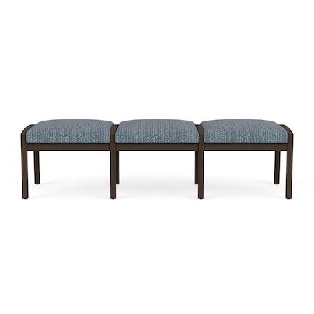 Lesro Lenox Wood 3 Seat Bench Wood Frame, Mocha, RF Serene Upholstery LW3001